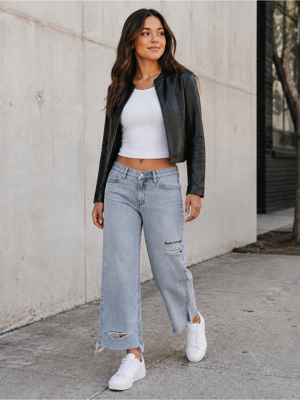Light Wash Distressed Cropped Jeans Relaxed Straight Raw Hem